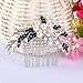 EVER FAITH Wedding Hair Accessories Austrian Crystal Simulated Pearl Floral Leaf Branch Bridal Side Comb Blue for Bride Silver-Tone