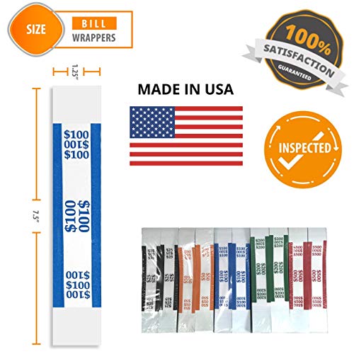 Money Bands Currency Sleeves Straps - Made in USA (Pack of 5000) Self-Adhesive Assorted Money Wrappers for Bills Color Coded Wraps Meets ABA Standards, 7.5 x 1.25 inches - Counter Recyclable Kraft Pap - Thumbnail 4