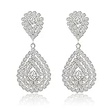 Miraculous Garden Womens Silver Plated Crystal Rhinestone Wedding Hypoallergenic Pierced Drop Earrings Dangle Earrings (Silver Plated White Crystal)