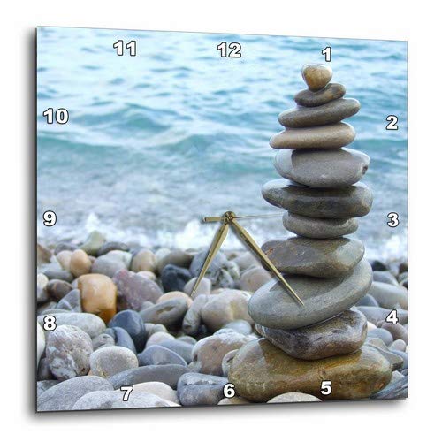 15 By 15 3drose Dpp 3 Zen Stone Tower On Pebble Beach Peaceful Harmony Stacked Shiny Round Ocean Sea Rocks Balance Wall Clock Home Kitchen Wall Clocks