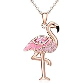 Iringnier Flamingo Necklace for Women Sterling Silver Pink Flamingo Rose Gold Plated Animal Bird Mothers Day Jewelry Christmas Holiday Birthday Gifts