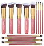 BS-MALL New 14 Pcs Makeup Brushes Premium Synthetic Kabuki Makeup Brush Set Cosmetics Foundation Blending Blush Eyeliner Face Powder Brush Makeup Brush Kit(golden Pink)