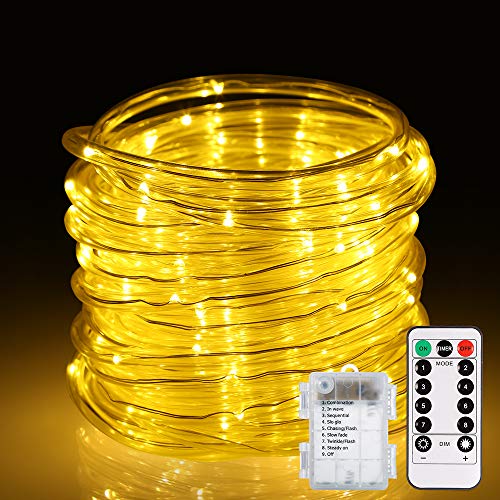 ALOVECO LED Rope Lights Battery Powered Rope String Lights with Remote Warm White 40FT 120 LEDs 8 Modes Outdoor Waterproof Dimmable Timer Memory Function IP67 Waterproof for Bedroom Kitchen Party - Thumbnail 5