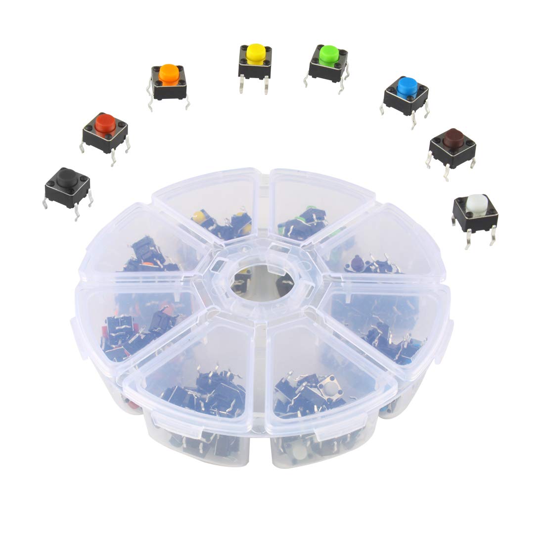 Larcele 160 Pieces 8 Types 6x6x5mm 4 pin Momentary Tactile Push Button Switch Micro Tact Switches Assortment Kit ANKG-04