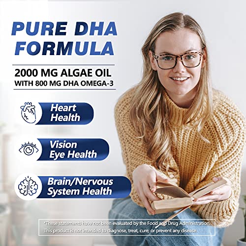 Vegan Omega3 Algae DHA Supplement 2000mg Algae Oil, PlantBased