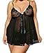 IWISHME Women Plus Size Sequin Sexy Babydoll Lingeries (4XL=US Size 3XL, Black)