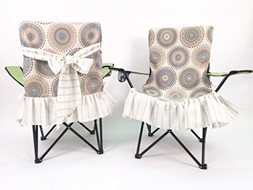 Vintage Blue and Tan Circles Slip Cover for Glamping Enthusiasts, Shabby Chic Folding Chair Cover, Sports Events, Picnics, Concerts and Special Events, Girl Camping