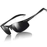 aisswzber Mens Sports Polarized Sunglasses Driving Metal Frame UV Protection Sunglasses For Men 8177