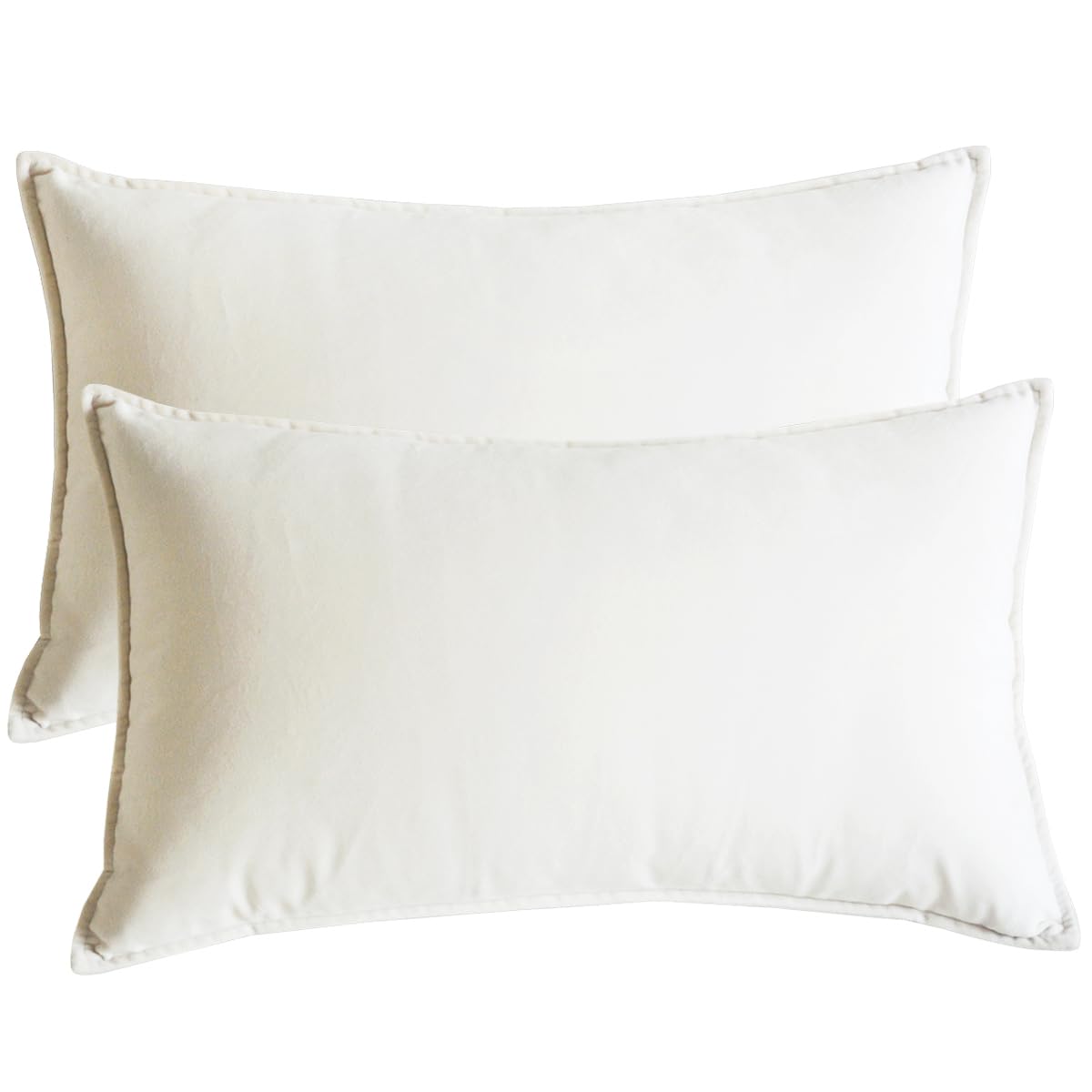 Lutanky Velvet Cushion Covers 30 x 50 cm Creamy White Decorative Rectangle Throw Pillow Covers (Pack of 2) Soft Oblong Piped Pillowcases for Sofa Bedroom with Invisible Zipper 12x20 Inch
