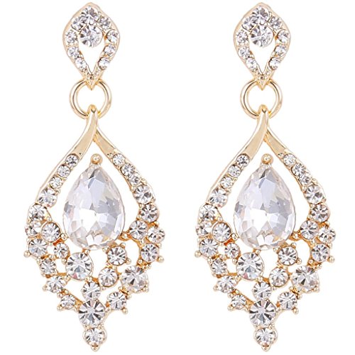 EleQueen Women's Gold-tone Austrian Crystal Teardrop Dangle Chandelier Sparking Earrings Clear