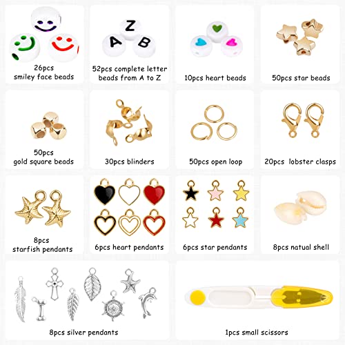 4524Pcs Clay Beads for Bracelets Making, 21 Colors 6mm Flat Round Polymer Clay Spacer Beads with A-Z Letter Beads Smiley Face Beads Pendant Charms Kit for Girls DIY Trendy Necklaces Jewelry Making