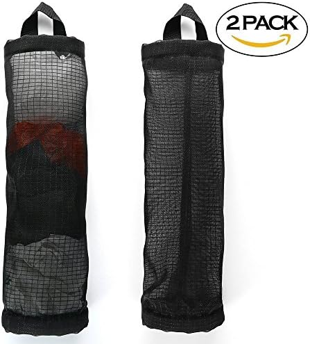 Ahyuan Plastic Bag Holder Dispenser Hanging Storage Folding Mesh Garbage Bag Organizer Trash Bags Recycling Containers Plastic Waste Bag for Kitchen Wall Mount, 2PCS (Black)