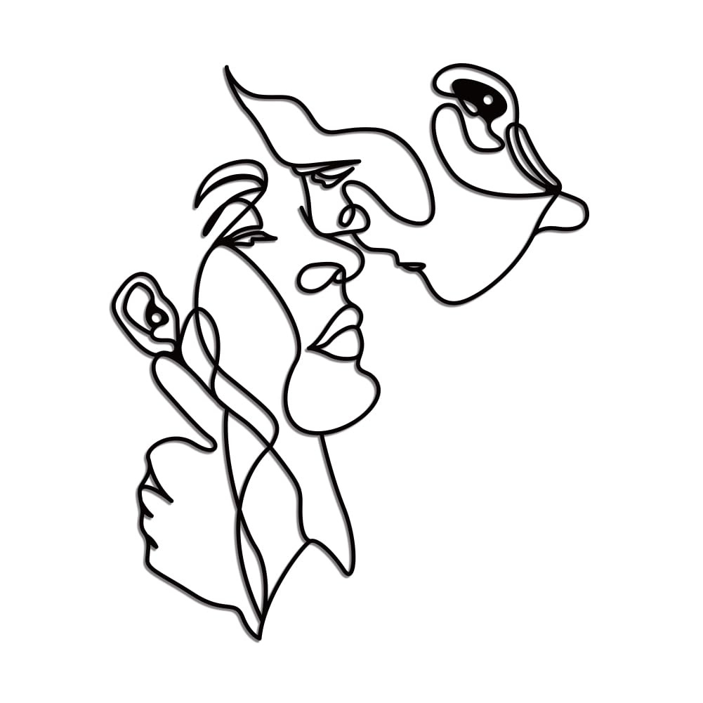 WADORN Metal Couple Facial Line Wall Art, Black Metal Line Modern Abstract Wall Decor Unramed Lovers Kissing Line Home Decor Wall Sculptures for Living Room Garden Bedroom Office Bathroom