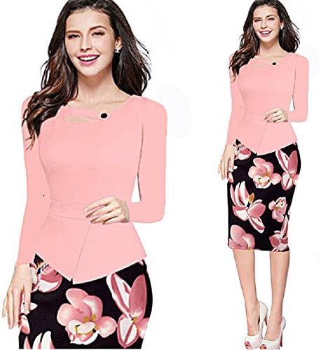 Ownmagi Women Elegant Chic Formal Dress Long Sleeve Printed Slim Sexy Bodycon Dress(PKM)
