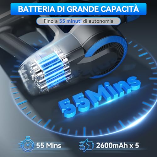 Ziaggnar Wireless Vacuum Cleaner, 6 in 1 Ultra-Light Wireless Electric Broom, 55 Minutes Runtime, Anti-Winding, Powerful Vacuum Cleaner for Floors/Carpets/Animal Hair