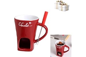 Chocolate Fondue Mug with Forks,Ceramic Butter Warmer Set,Melt Hot Pot Cup Set,Chocolate Melting Cup,Ceramic Cheese Melting C