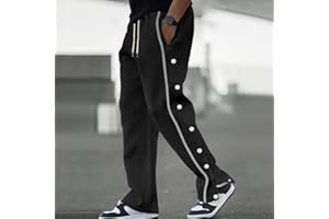Men’s Side Snap Button Track Pants Loose Fit Straight Leg Sweatpants with Drawstring Waist and Functional Side Pockets