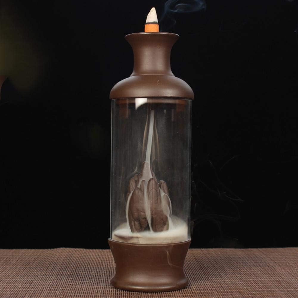 OUYEE Handmade Ceramic Backflow Incense Burner, Backflow Cone Sticks Incense Holder Porcelain with Glass Wall Home Decor Cow and Kids/Mountain/Bucket Styles (Mountain 8.5x24cm)