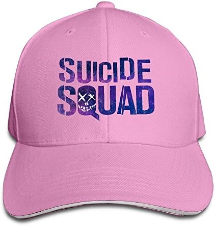 FLYL Suicide Squad Logo Unisex Washed Twill Sandwich Bill Cap Adjustable Peaked Baseball Cap Fashion Golf Hat Cool Baseball Caps &amp; Golf CapsBaseball Hat Pink