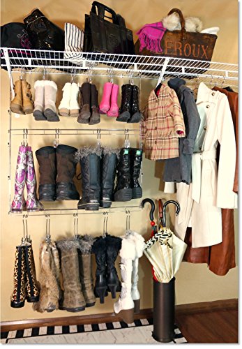 Deluxe 12-Pair Hanging Boot Storage - Double Decker Boot Caddy Includes 12 Boot Hangers (Boot Organizer, Boot Hanger, Boot Storage System) (Silver Rack System with 12 Boot Hangers)