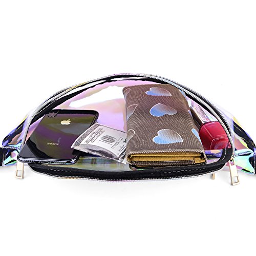 Miracu Holographic Fanny Pack, 80s Fanny Packs for Women and Men, Shiny Waist Pack Bum Bag Fashion for Rave, Festival, Party, Travel (Clear Holographic)