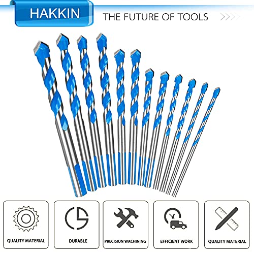 Hakkin 12 Pcs Masonry Drill Bits Set, 3mm 12mm Concrete Drill Bits