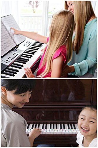 Piano Stickers for Keys,Removable Music Note Full Set Stickers and Keyboard White and Black Keys Double Layer Coating for 49/61 / 76/88 Keyboards