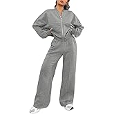 HBER Women's 2 Piece Lounge Sets Fall Zip Up Jacket and Wide Leg Pants Travel Matching Sweatsuits Outfits Sets