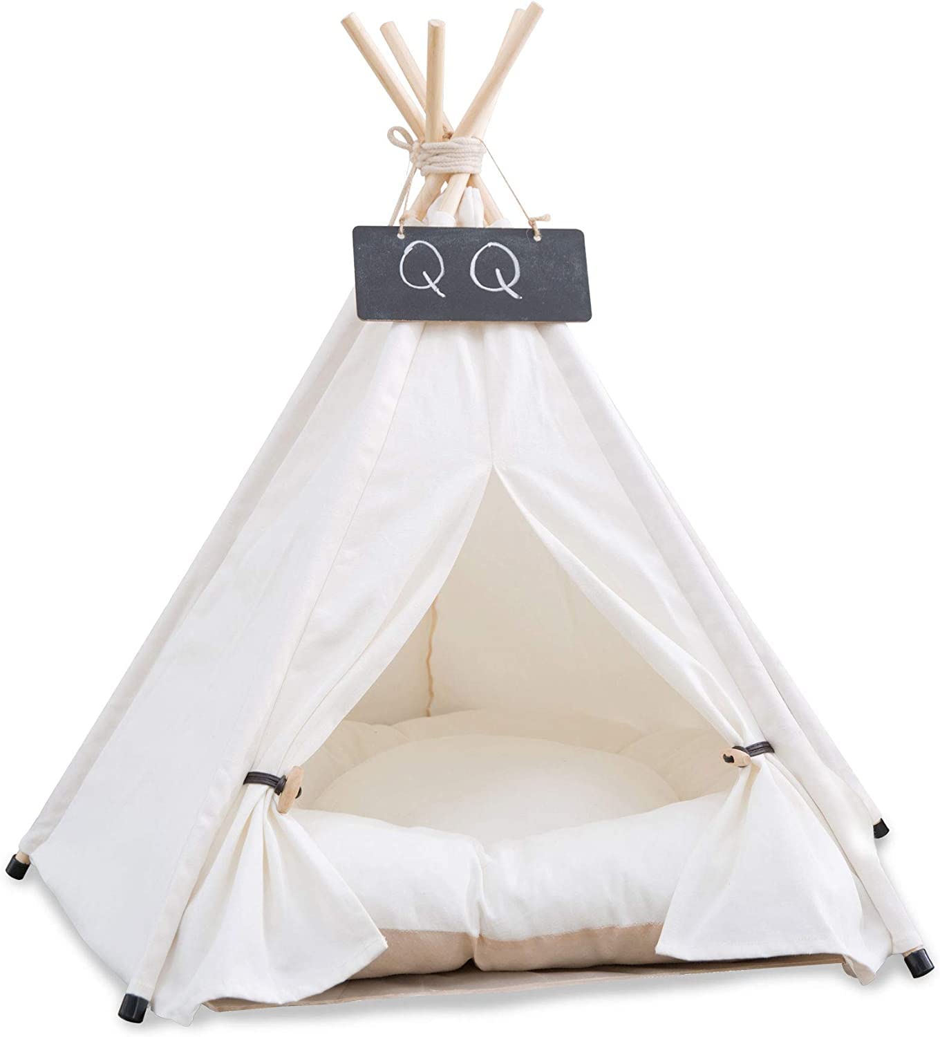 Pet Teepee 50x50x60cm Dog & Cat Bed with Cushion Dog Tents Tall 70cm(27.6inch) Pet Play Houses with Removable Washable Cushion Blackboard Easy Assemble