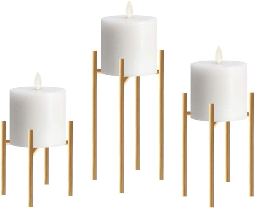 smtyle Pillar Gold Candle Holders Set of 3 Candelabra Ideal for Pillar LED Candles 4 Lines with Iron: Home & Kitchen