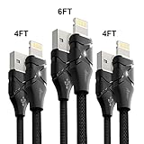 Aimus Lightning Cable [3-Pack] Cotton Braided iPhone Cable, iPhone Charger Charging Cable for iPhone X, 8, 8 Plus, 7, 7 Plus, 6s, 6s Plus, 6, 6 Plus [2018 Newest Version] (4FT+4FT+6FT Black)