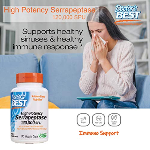 Doctor's Best High Potency Serrapeptase, Non-GMO, Gluten Free, Vegan, Supports Healthy Sinuses, 120,000 SPU, 90 Count - Image 4