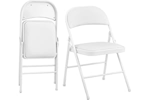 KAIHAOWIN 2-Pack Folding Chair Vinyl Padded and Metal Frame Heavy Duty Foldable Chair with Backrest & Padded Seats for Meetings Office Wedding Events-White