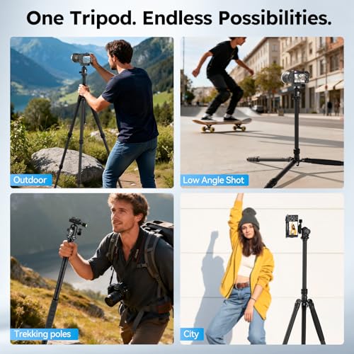 SIRUI Trépied Fibre de Carbone pour Appareil Photo, Trépied de Voyage Portable 165cm et Monopode avec Rotule Panoramique 360°, Colonne Centrale Extensible pour Reflex Numériques et Caméscopes, AM-7C