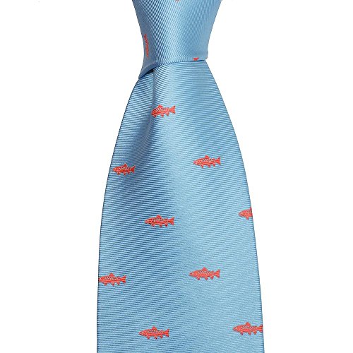 SummerTies Trout Necktie - Light Blue, Printed Silk, Kids Length