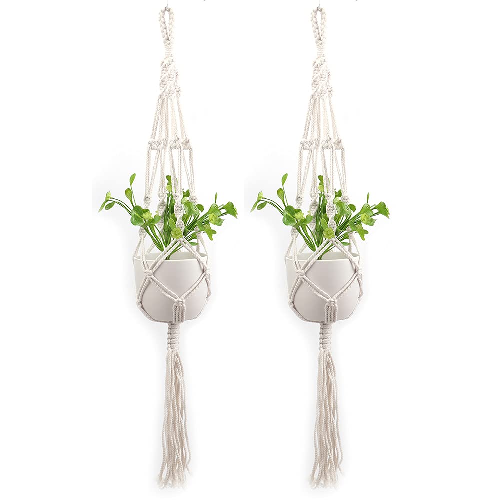 Tiardey 2 Pcs DIY woven cotton rope flower pot Hanger, Handmade Plant Holder for Gift Round & Square Pots Indoor and outdoor hanging basket-Weaving Flower