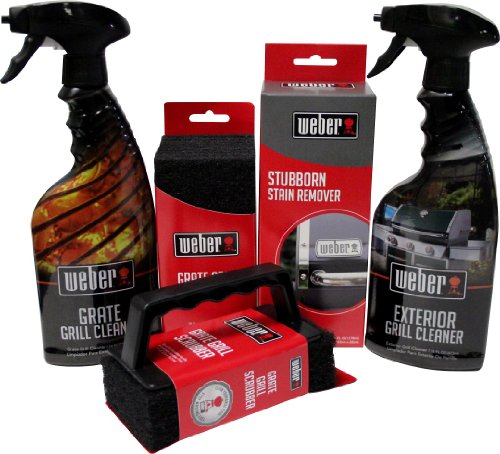 Weber Grill Cleaning Kit - Exterior and Grate Grill Cleaner, Stubborn Stain Remover, and Grill Scrubber with Extra Scrubber Pads