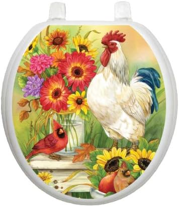Garden Bench Toilet Tattoo TT-1091-R Round Rooster Cardinal Seat Decal