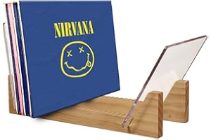 KAIU Vinyl Record Storage Holder - Solid Wood with Crystal Clear Acrylic Holder - Premium Design, Perfect 12" LPs or 7" Singles Display Unit - Stores and Supports up to 50 Albums (Clear)
