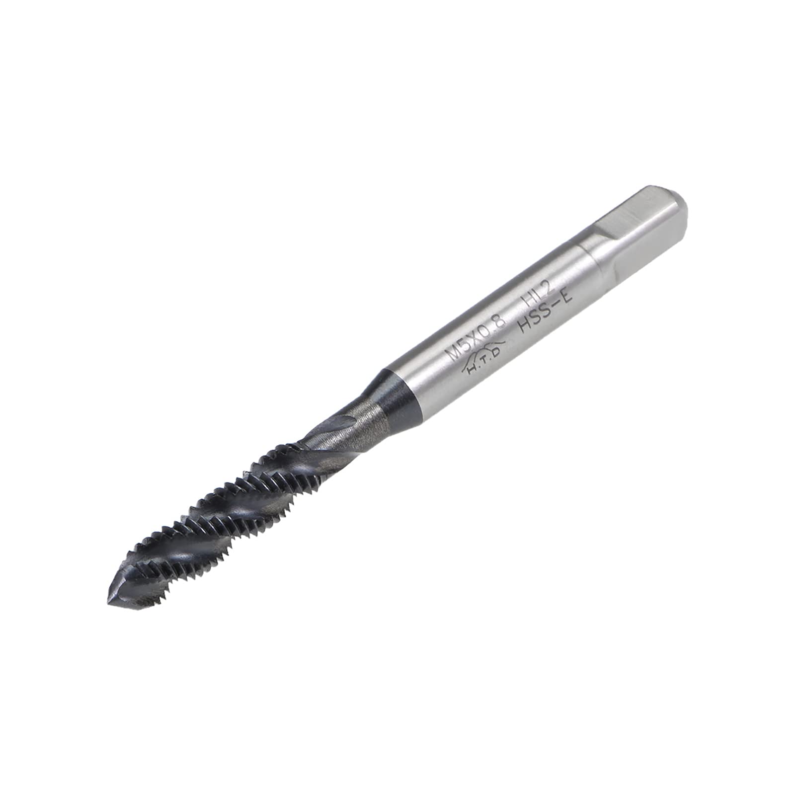 sourcing map M5 x 0.8 Spiral Flute Thread Tap, Metric Machine Threading Tap HSS Nitriding Coated, Round Shank with Square End, H2 Tolerance