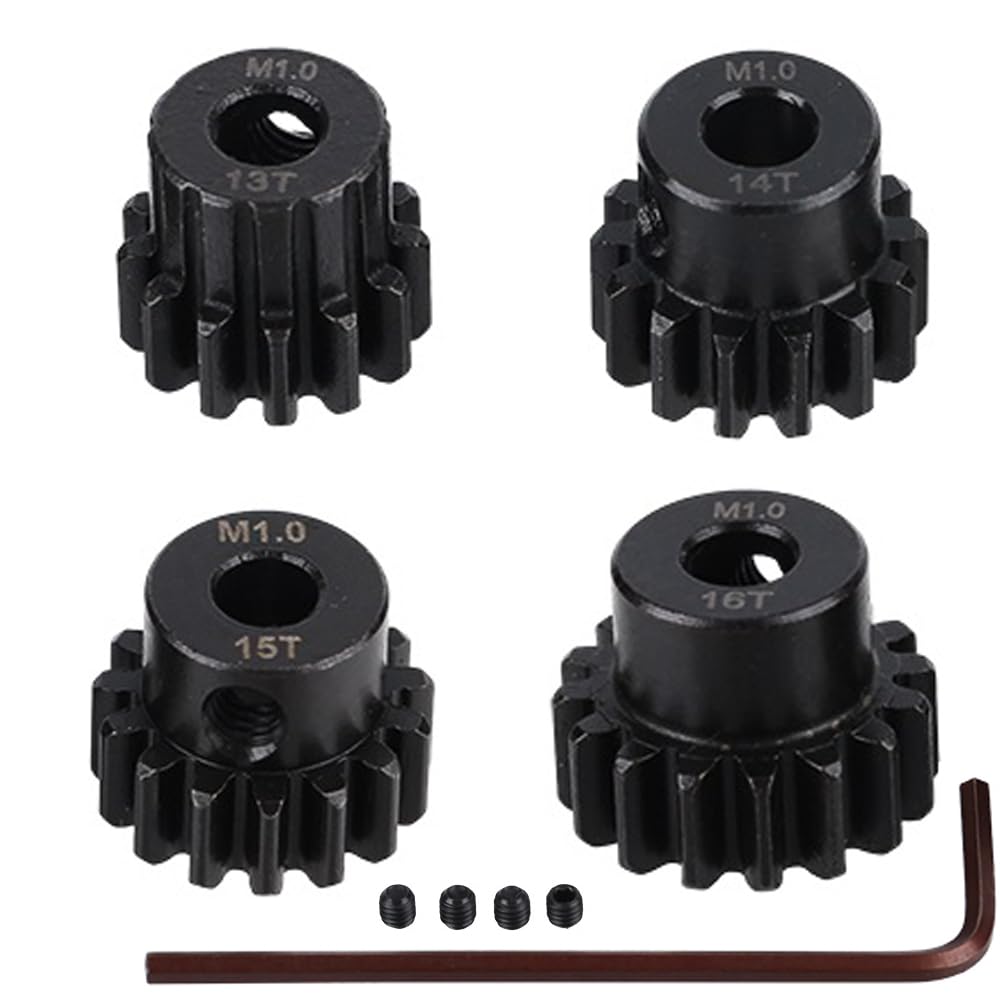 Photo 1 of Hardened Steel Upgrade Pinion Gear Set: 13T 14T 15T 16T fit 5mm RC Motor Shaft (Work with Steel Spur Gears) for RC Vehicles, Set of 4