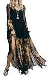 R.Vivimos Women Chiffon Flower Printing Split Asymmetrical Long Dresses Large