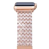 Apple Watch Band, FresherAcc Luxury Zircon Stones Replacement Strap for iWatch All Series Crystal Rhinestone Diamond Watch Bracelet Wristband Stainless Steel Band (38MM Rose Gold)