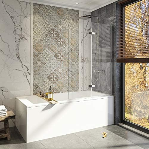 Meykoe 39"x55" Shower Screen 1/4" Clear Tempered Glass Bifold Framless Bathtub Screen - Chrome Finish