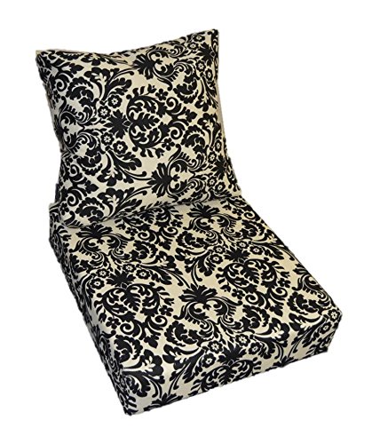 Black and Cream / Ivory Damask Scroll Cushion for Patio Outdoor Deep
Seating Furniture Chair - Choice of Size (25"w X 25"d)