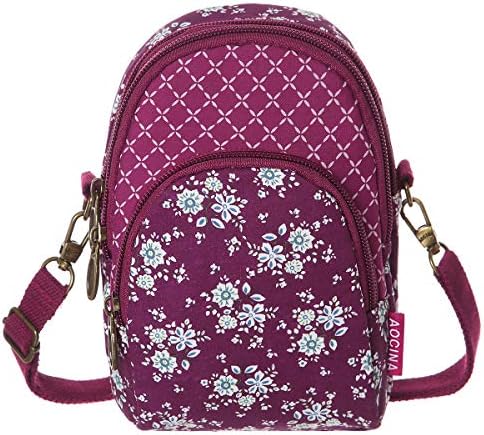 Cell Phone Purse Wallet Canvas Flower Pattern Small Crossbody Bags For Women