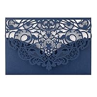 Navy Blue Laser Cut Wedding Invitations Kit FOMTOR Lace Wedding Invitations with Envelopes and Inner Sheets for Wedding,Birthday Parties,Baby Shower 50 Packs