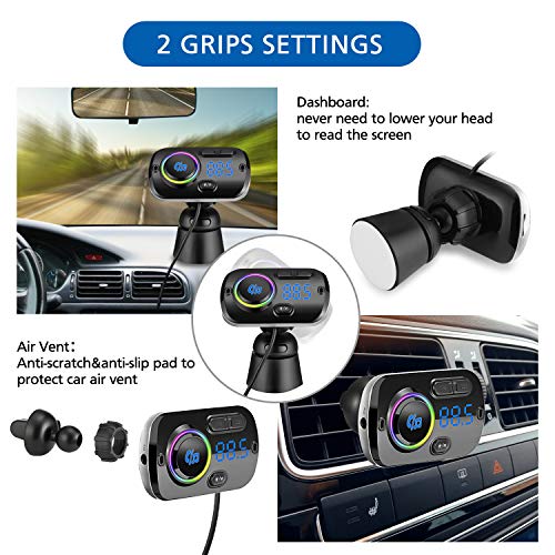 image for isinlive Bluetooth FM Transmitter for Car 7-Colors, Bluetooth 5.0 Wire