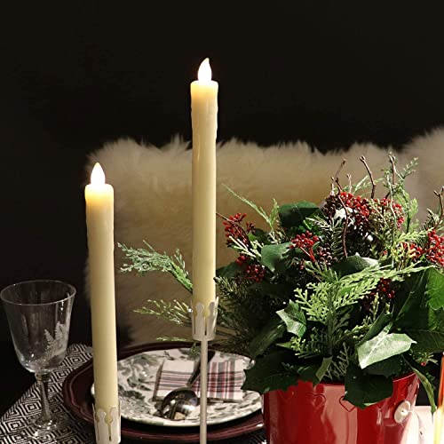 Rhytsing Ivory 10" Flameless Taper Candles with Timer, Battery Operated