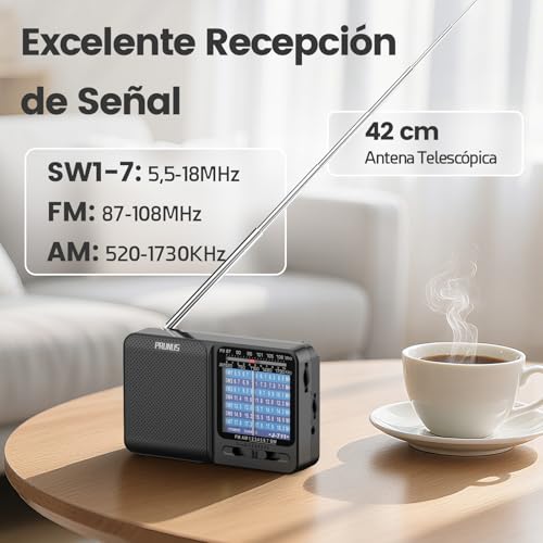 PRUNUS J-711 Am/SW/FM Rechargeable Small Portable Radio, Transistor Radio AA Batteries and USB-C Charging, Excellent Reception, with Headphone Jack, Radio Pocket with Cord for Walking, Travel.(Black)